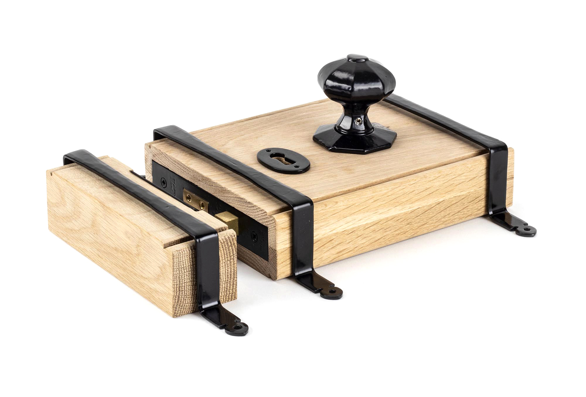 Black Oak Box Lock & Octagonal Knob Set