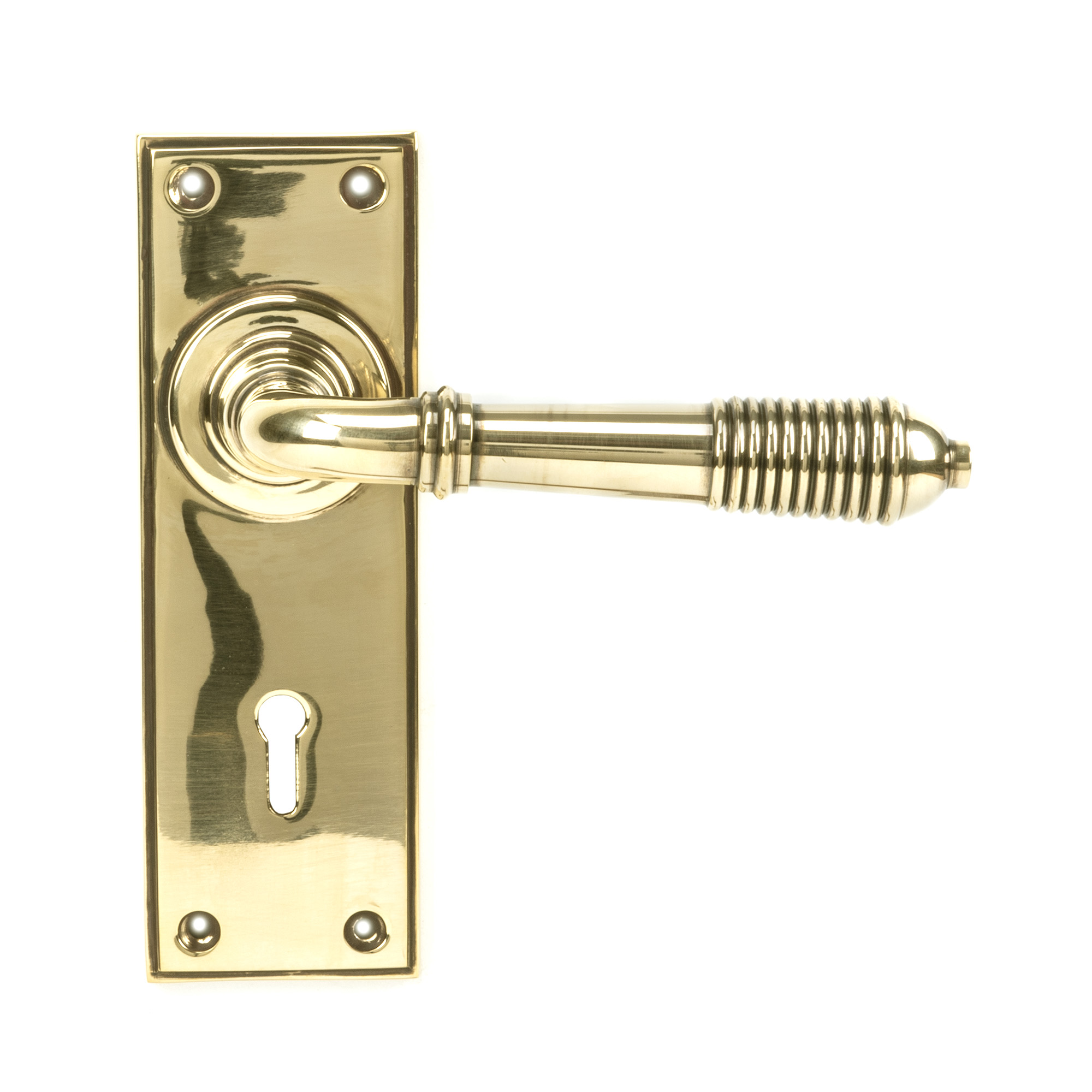 Aged Brass Reeded Lever Lock Set