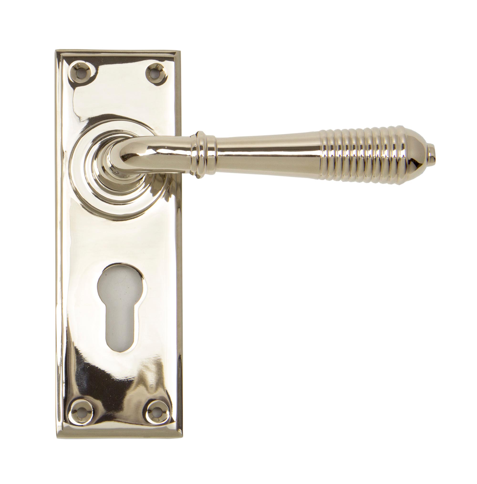 Polished Nickel Reeded Lever Euro Lock Set