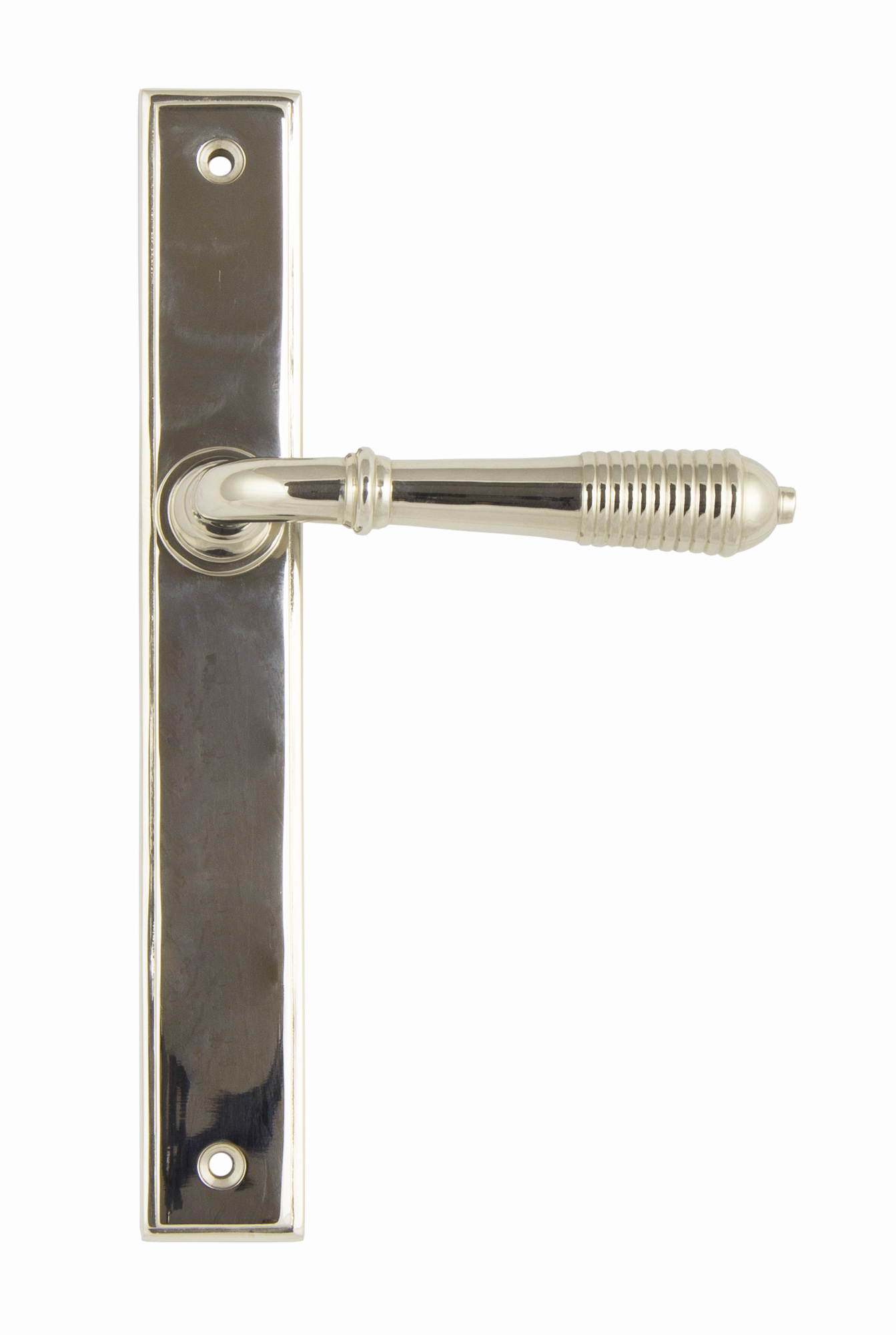 Polished Nickel Reeded Slimline Lever Espag. Latch Set