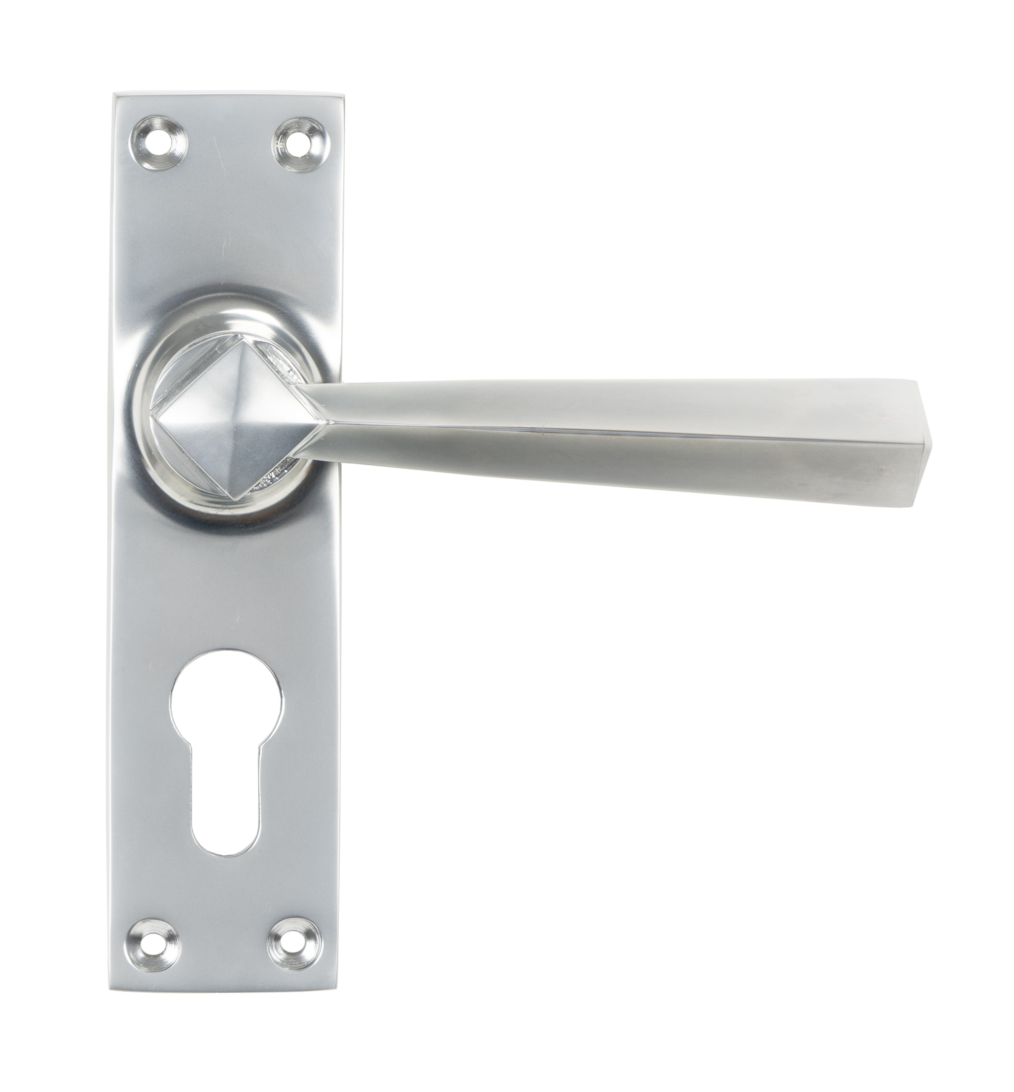 Satin Chrome Straight Lever Euro Lock Set