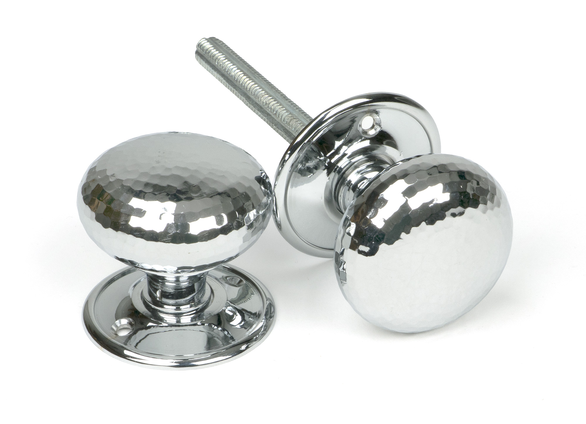 Polished Chrome Hammered Mushroom Mortice/Rim Knob Set