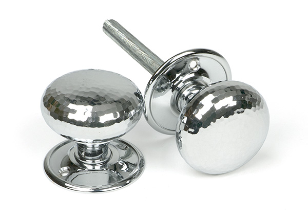 Polished Chrome Hammered Mushroom Mortice/Rim Knob Set