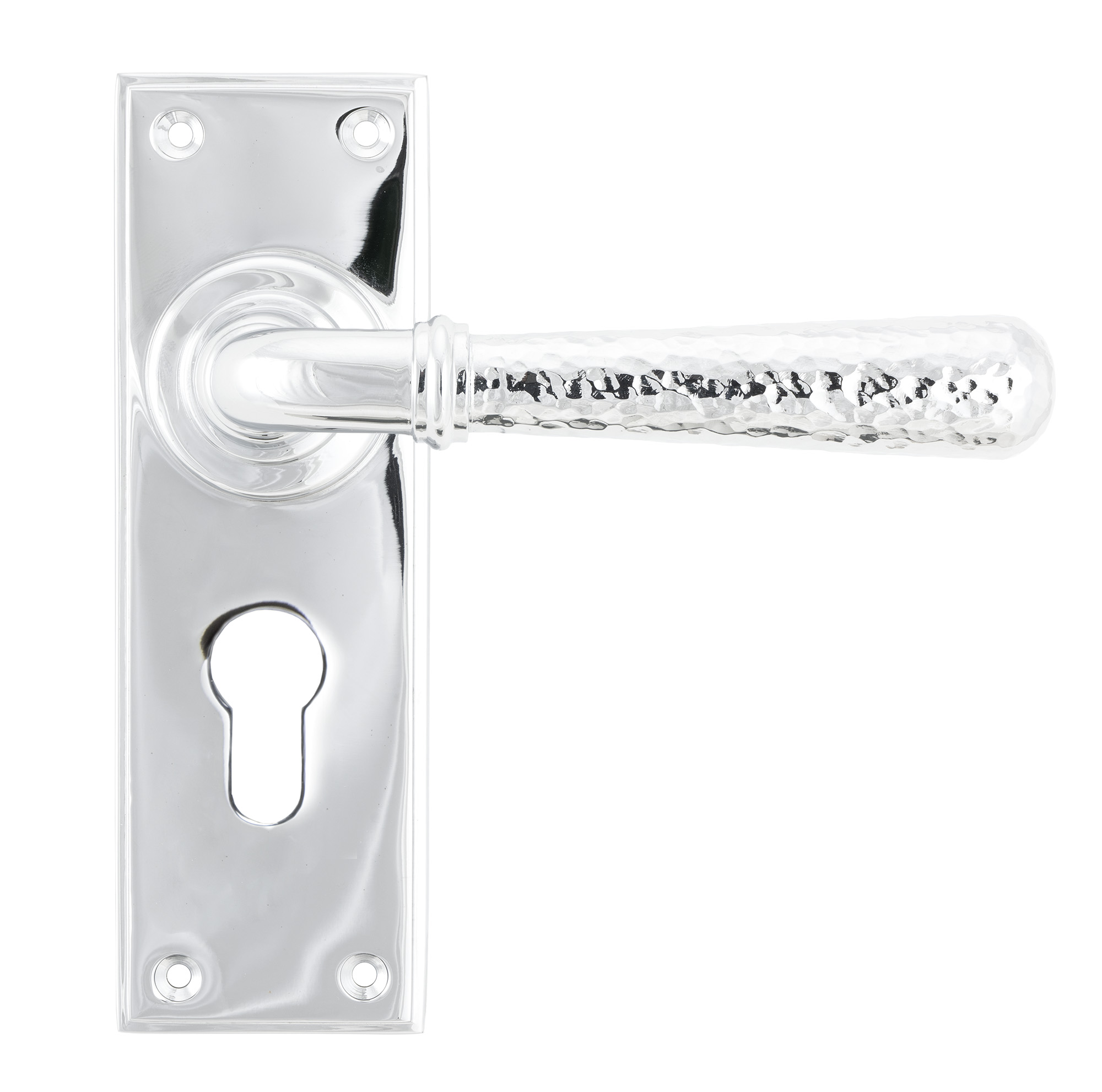 Polished Chrome Hammered Newbury Lever Euro Lock Set