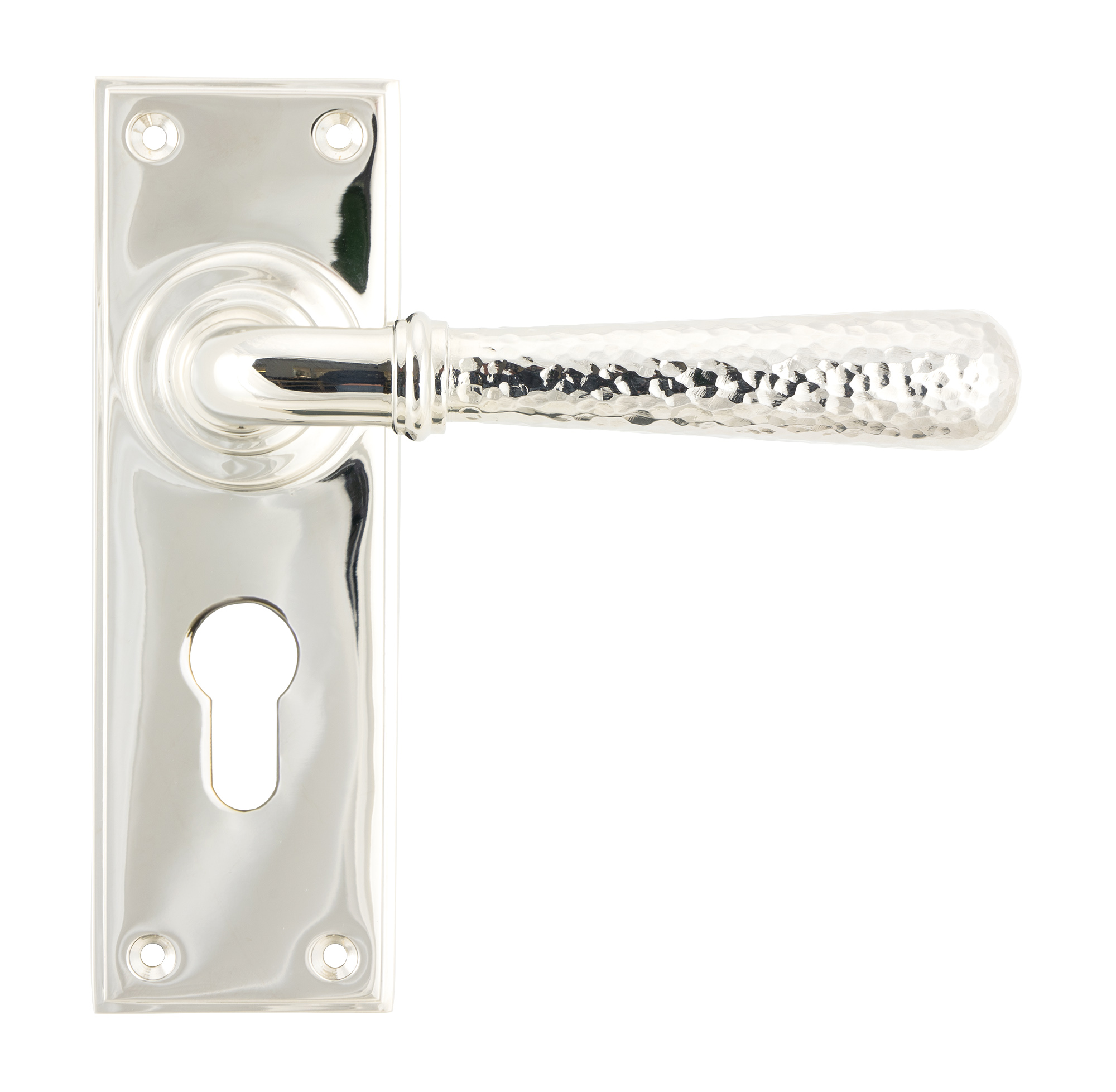 Polished Nickel Hammered Newbury Lever Euro Lock Set