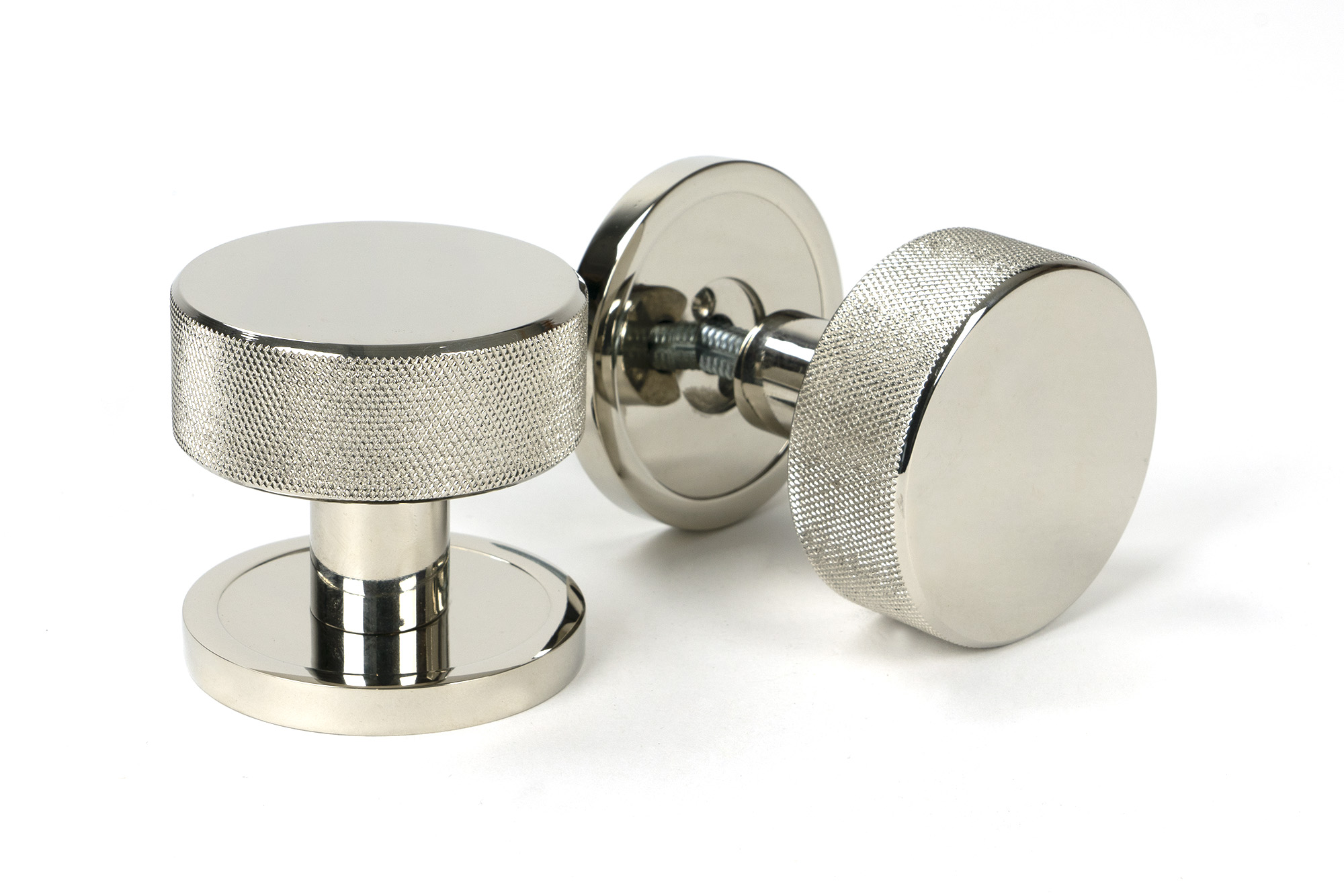 Polished Nickel Brompton Mortice/Rim Knob Set (Plain)