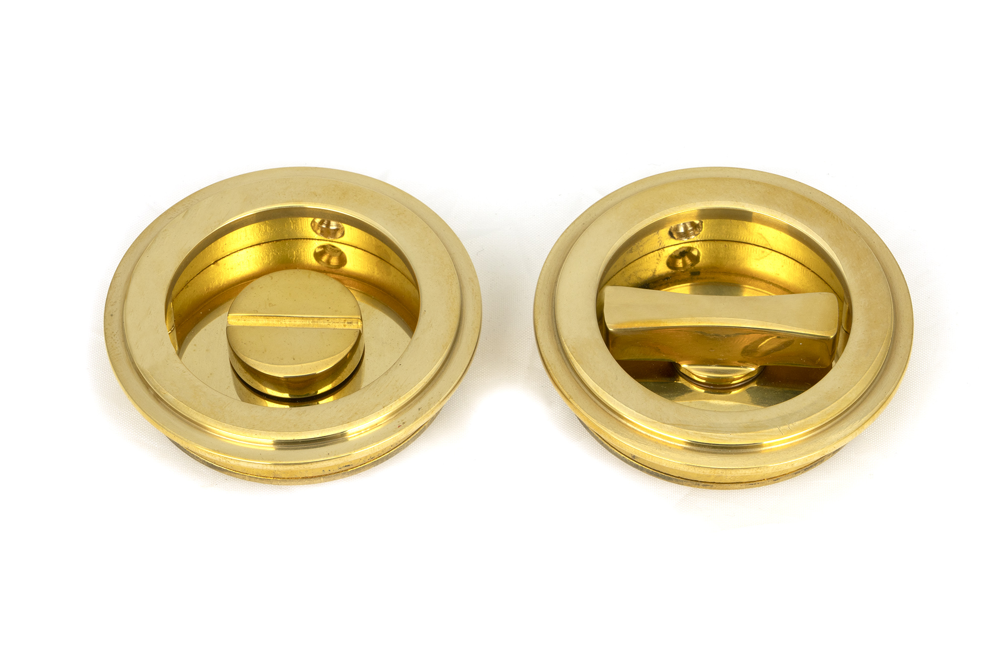Polished Brass 60mm Art Deco Round Pull - Privacy Set