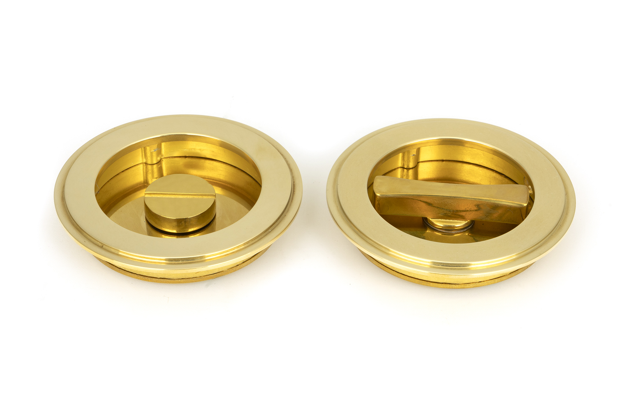 Polished Brass 75mm Art Deco Round Pull - Privacy Set