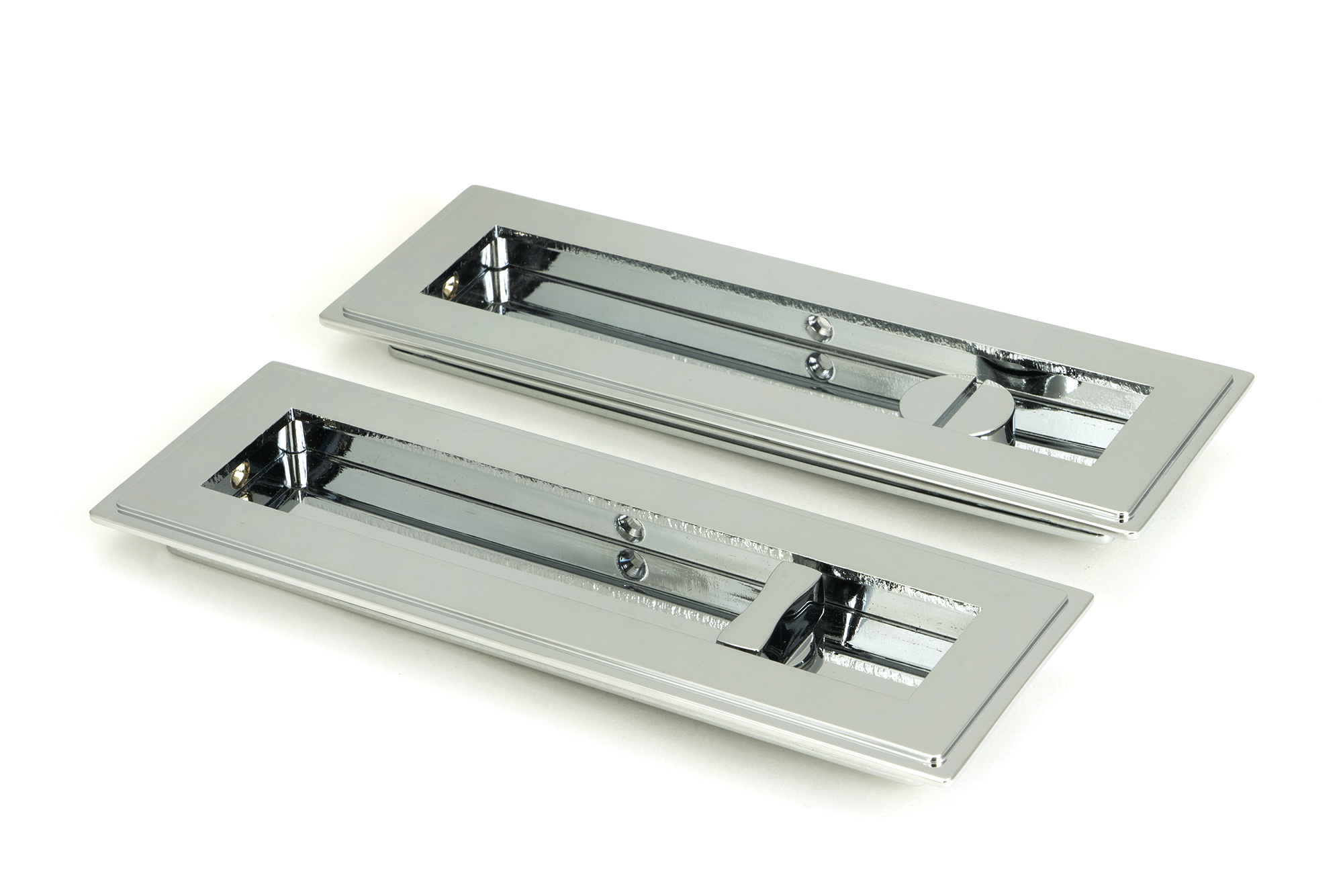 Polished Chrome 175mm Art Deco Rectangular Pull -Privacy Set
