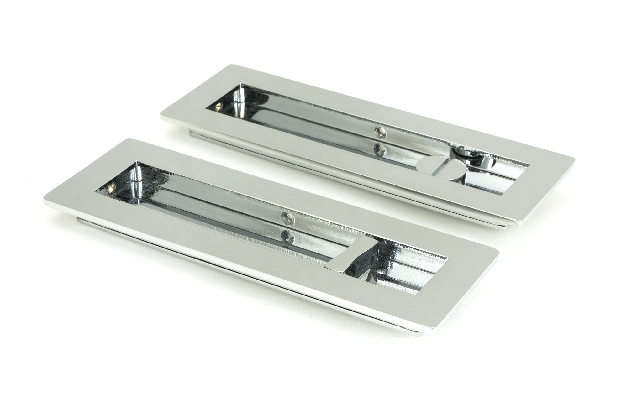 Polished Chrome 175mm Plain Rectangular Pull - Privacy Set