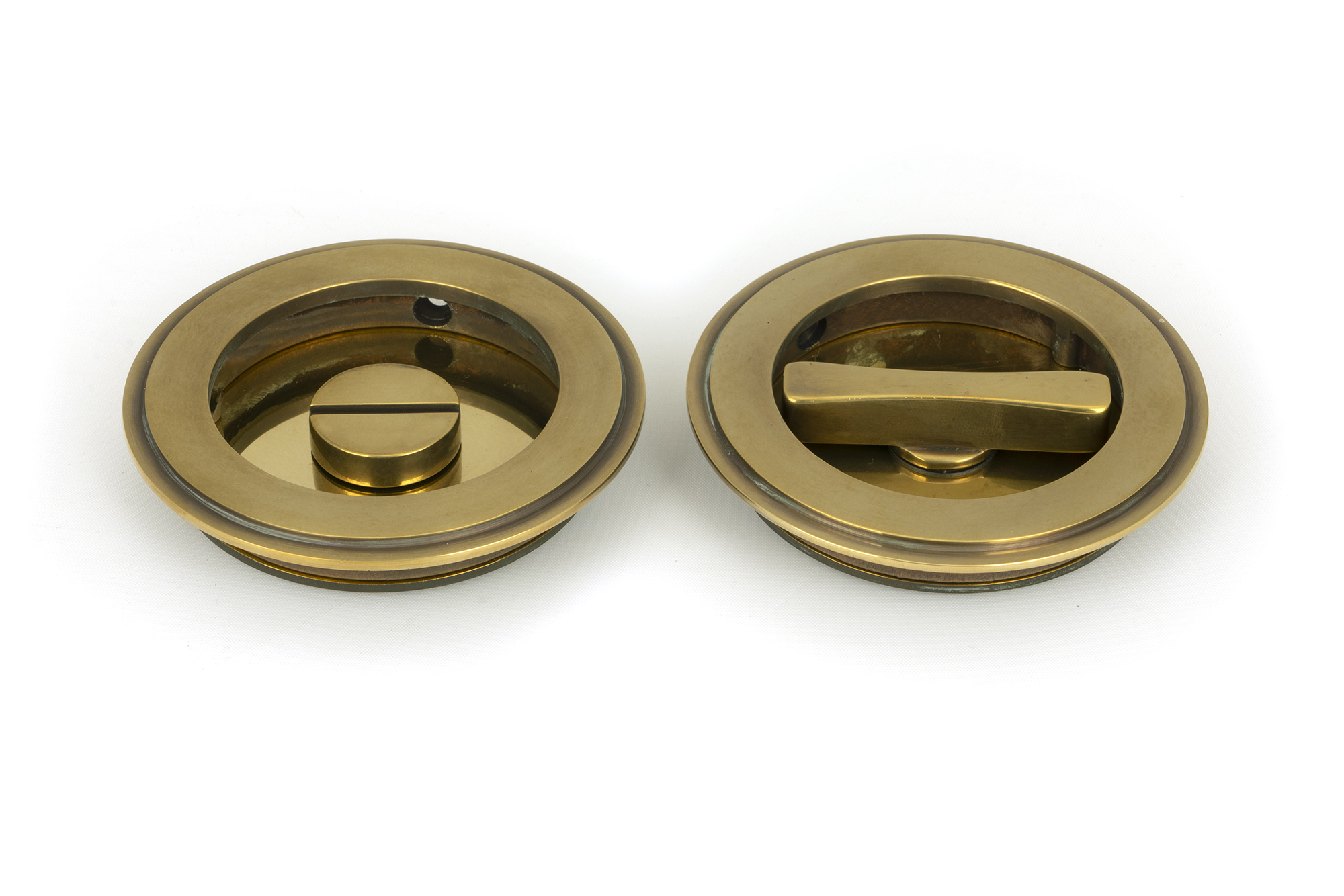 Aged Brass 75mm Art Deco Round Pull - Privacy Set