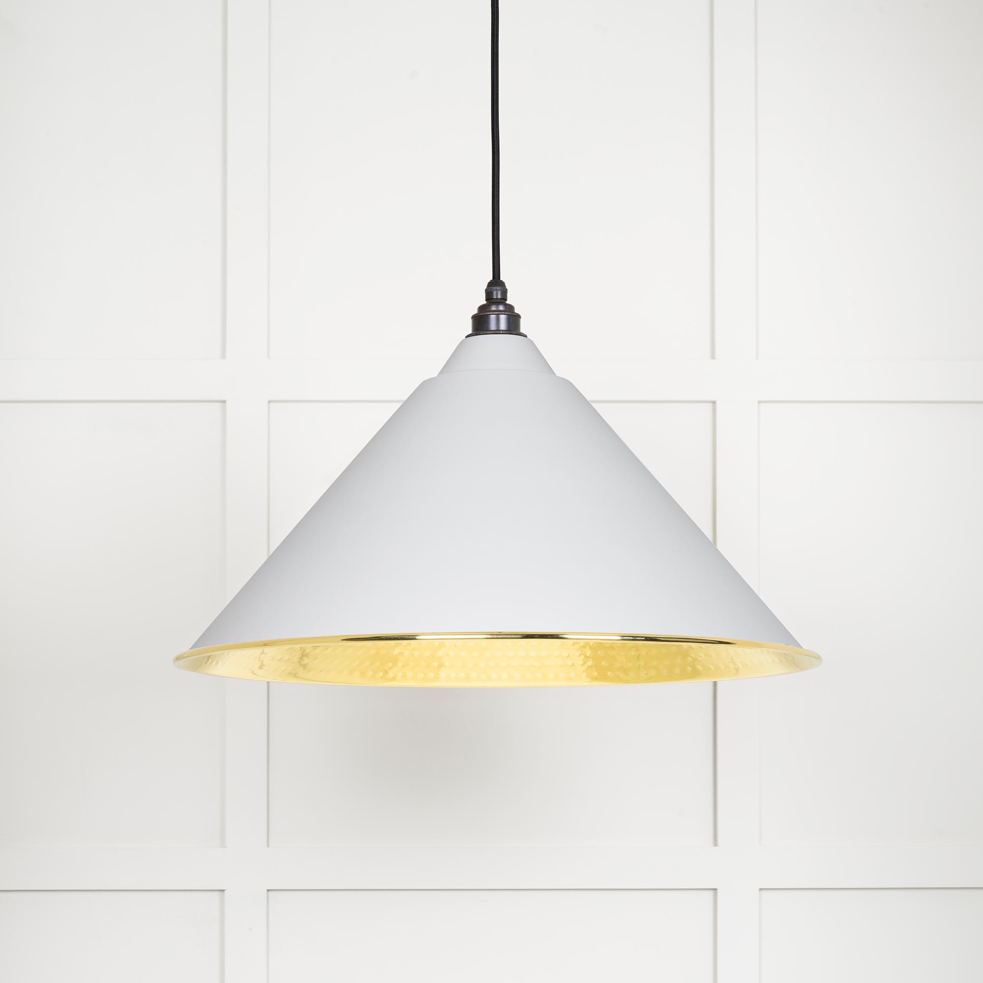 Hammered Brass Hockley Pendant in Flock