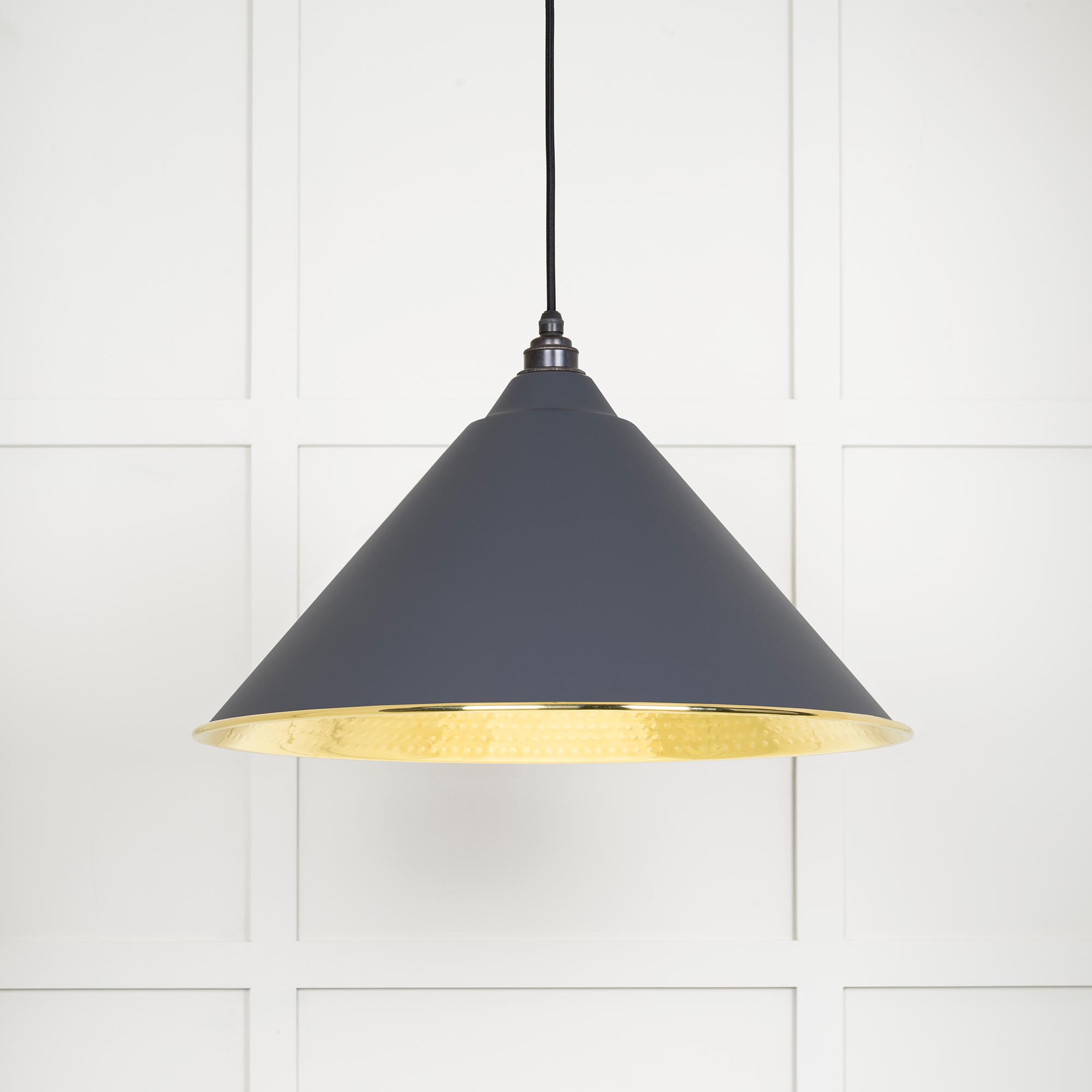 Hammered Brass Hockley Pendant in Slate