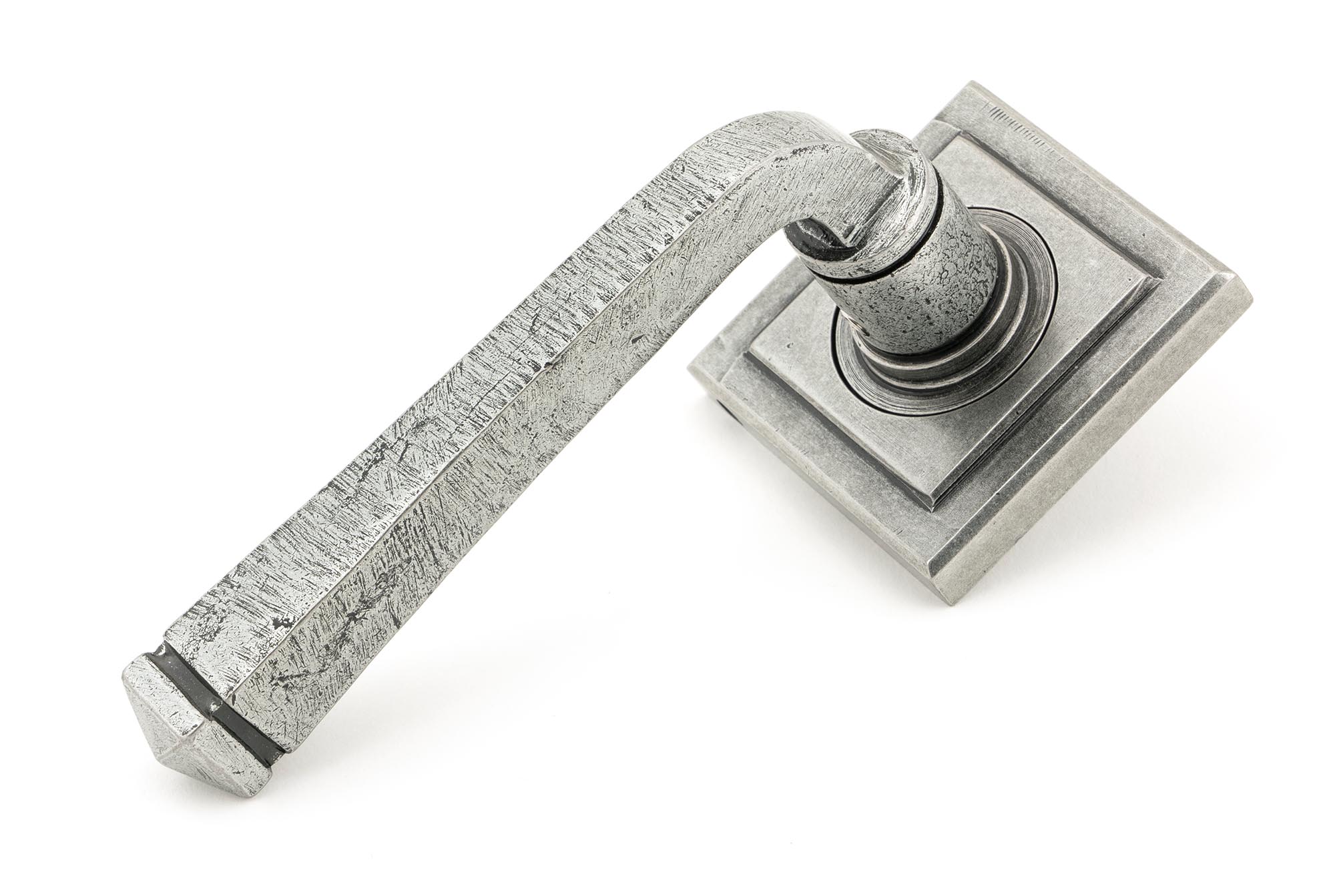 Pewter Avon Round Lever on Rose Set (Square) - Unsprung