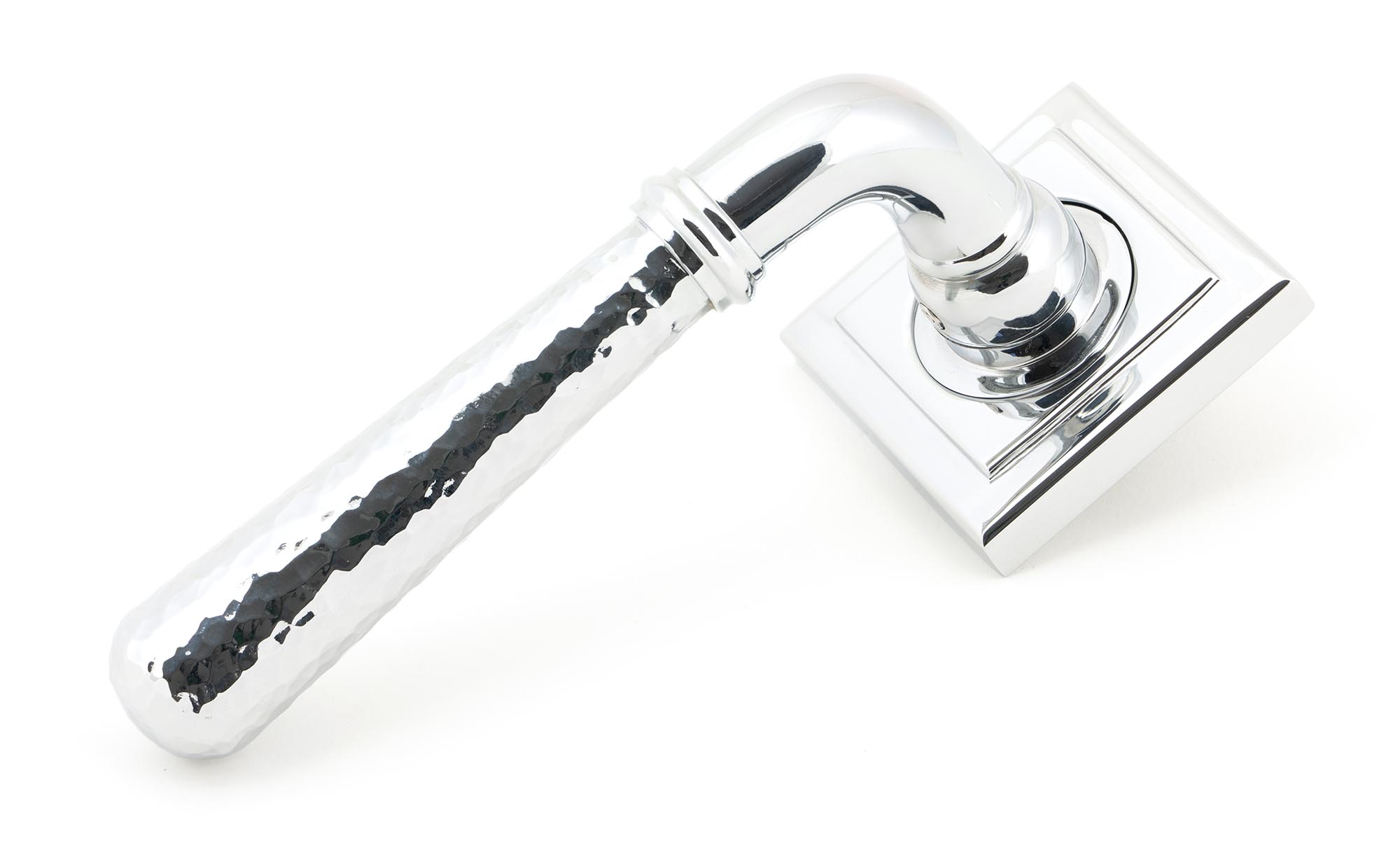 Polished Chrome Hammered Newbury Lever on Rose Set (Square) - Unsprung