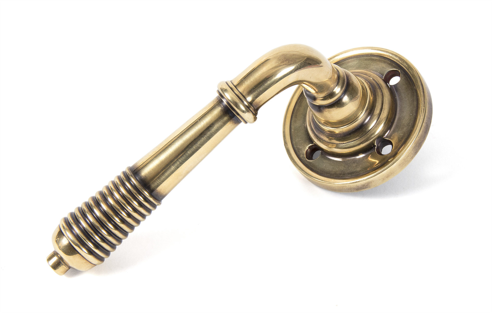 Aged Brass Reeded Lever on Rose Set - Unsprung