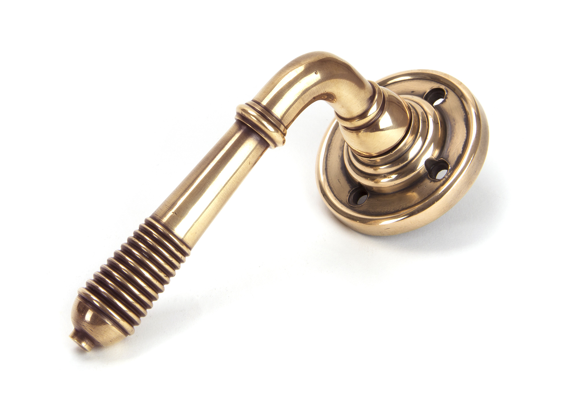 Polished Bronze Reeded Lever on Rose Set - Unsprung