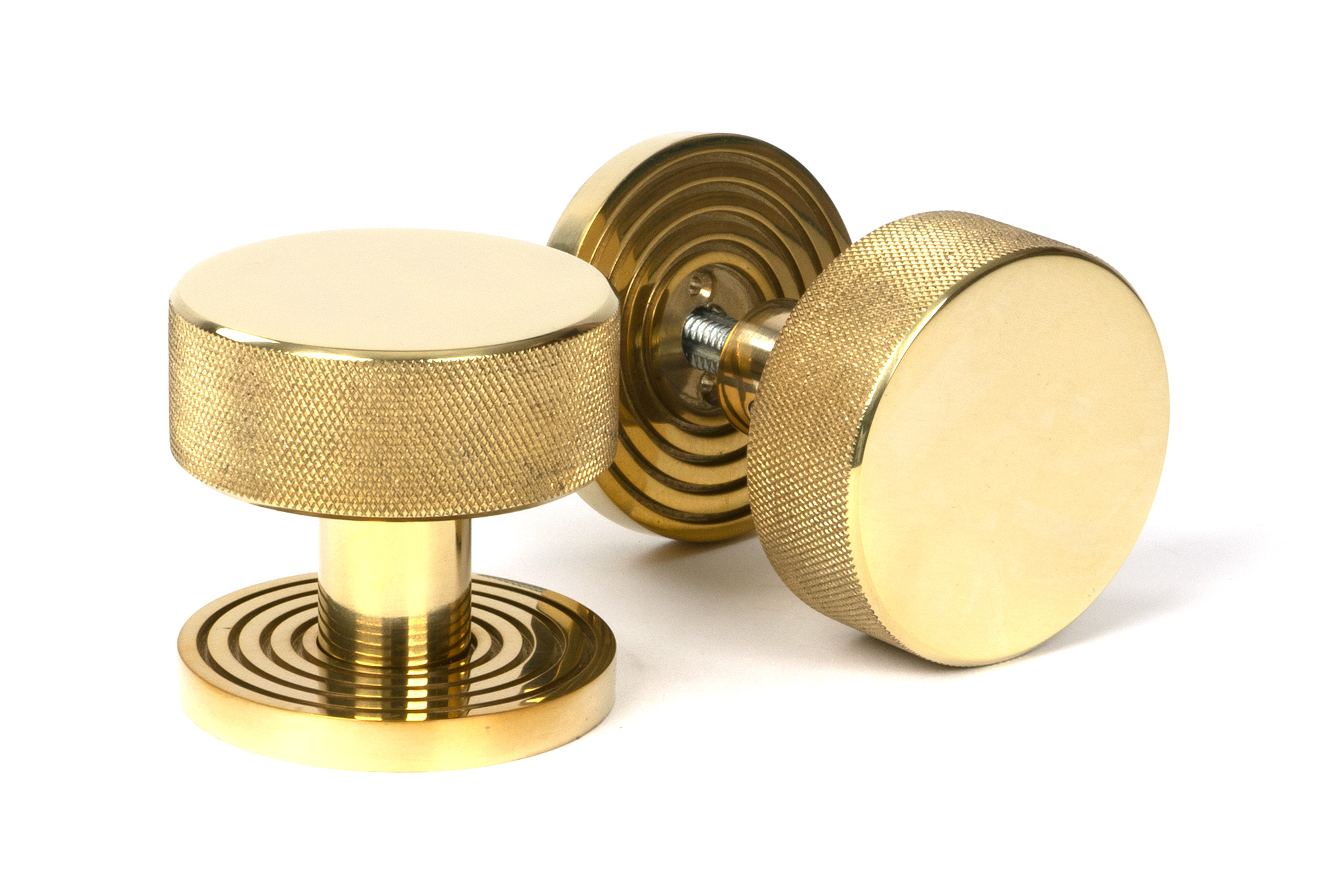 Polished Brass Brompton Mortice/Rim Knob Set (Beehive)