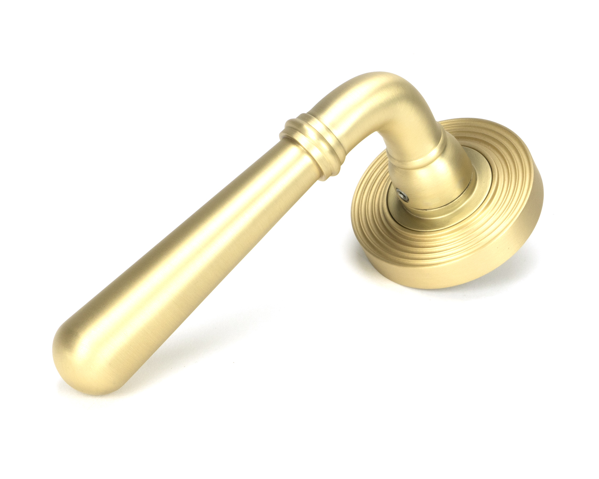 Satin Brass Newbury Lever on Rose Set (Beehive) - Unsprung