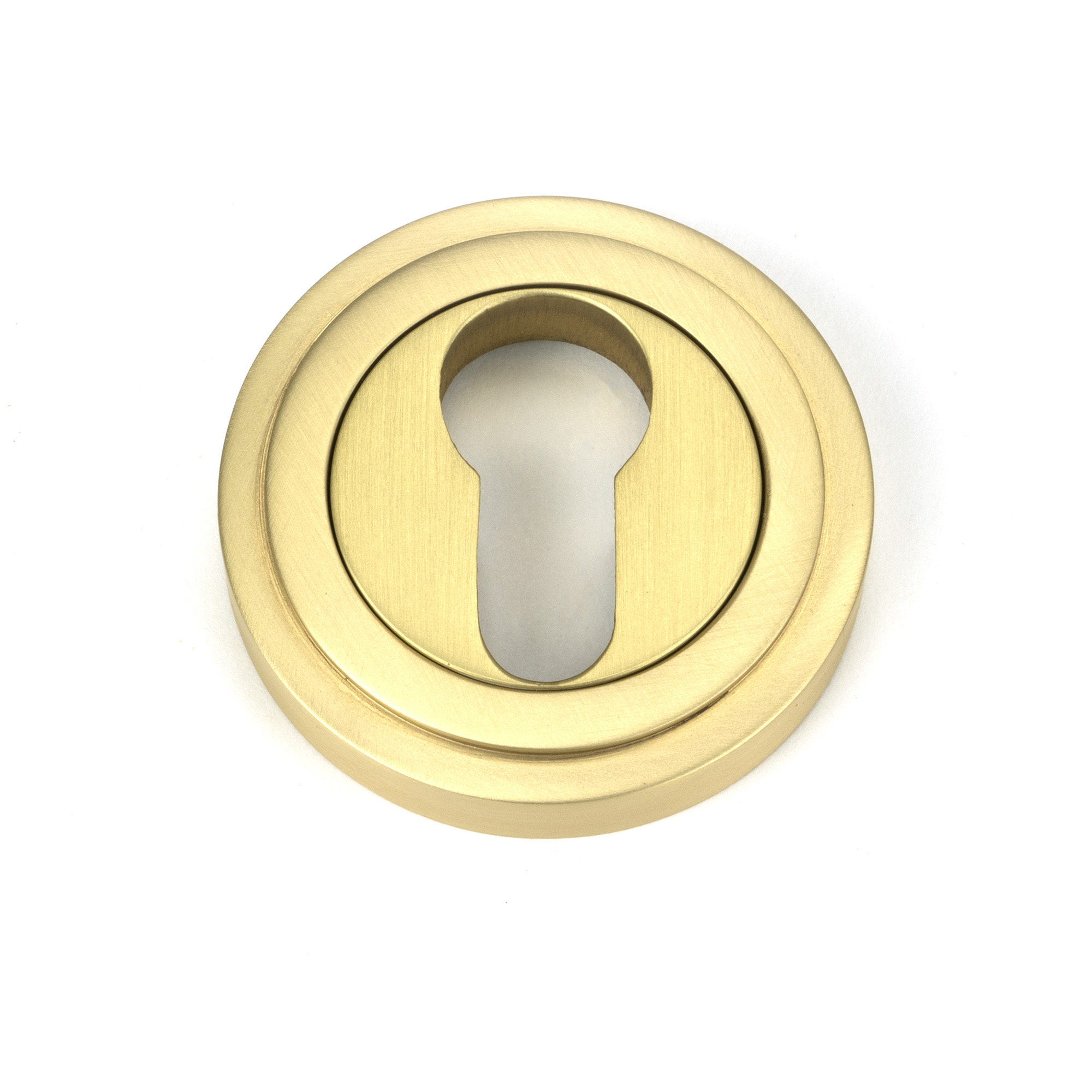 Satin Brass Round Euro Escutcheon (Art Deco)
