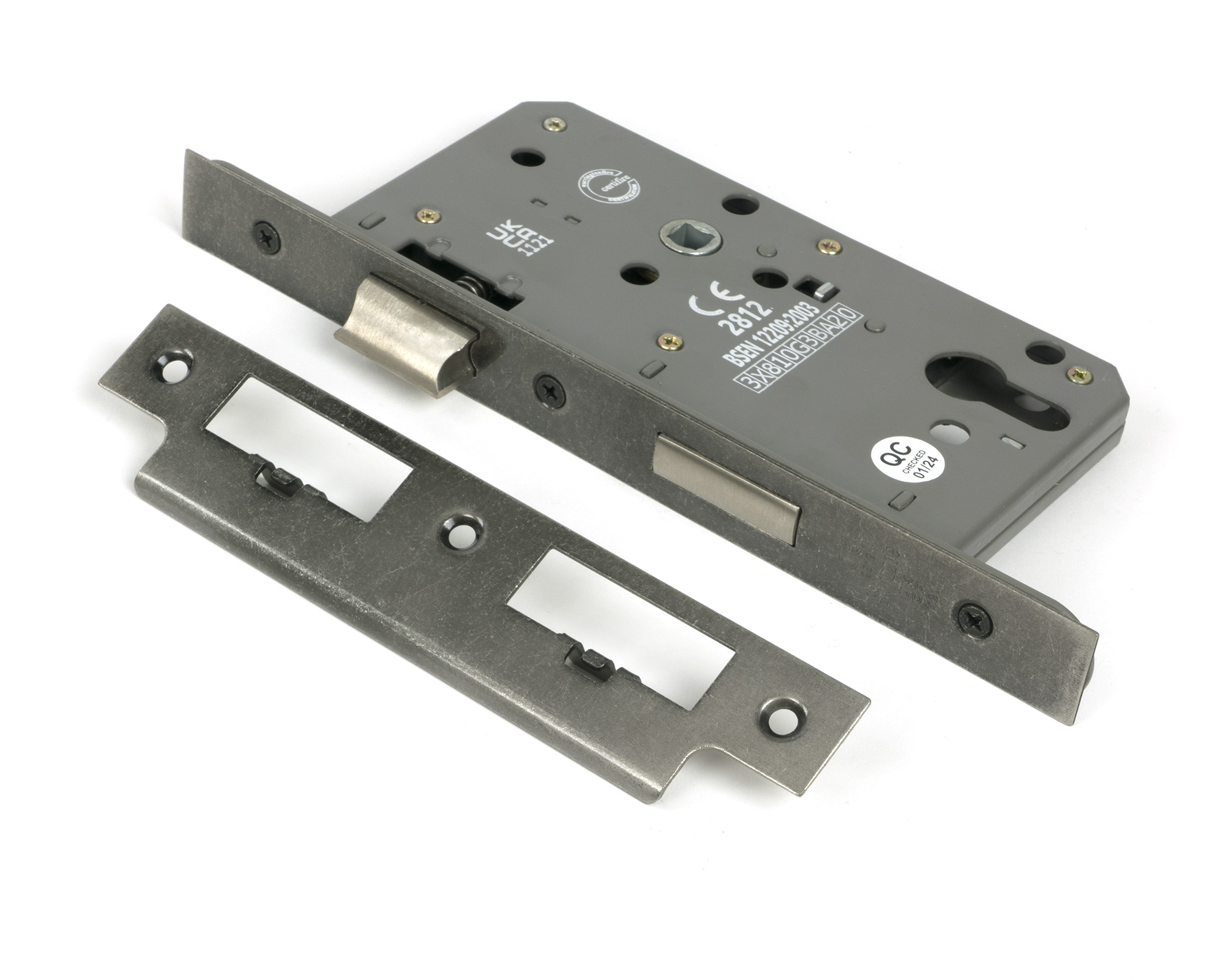 Pewter Euro Din Sash Lock - 60mm Backset/72mm Centre