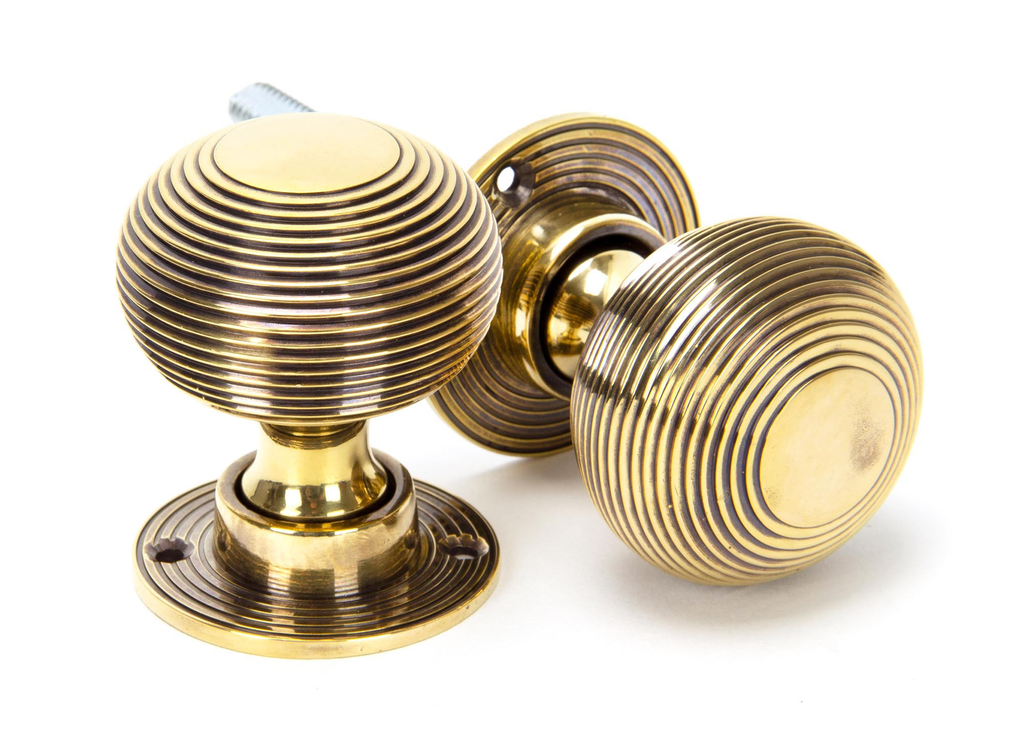 Aged Brass Heavy Beehive Mortice/Rim Knob Set