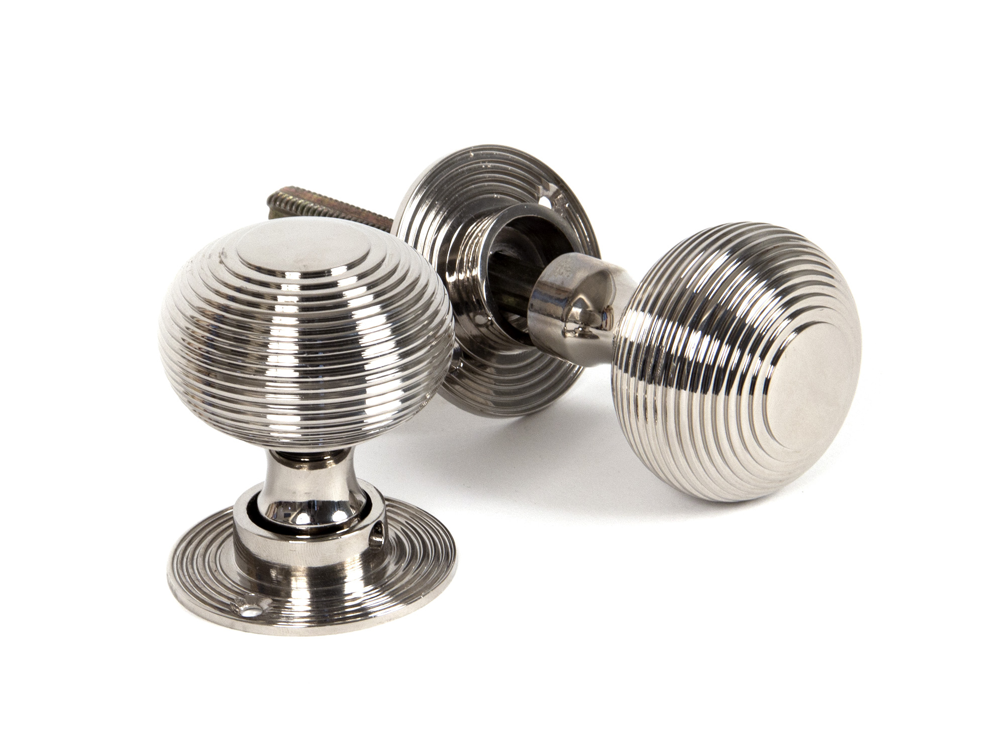 Polished Nickel Beehive Mortice/Rim Knob Set