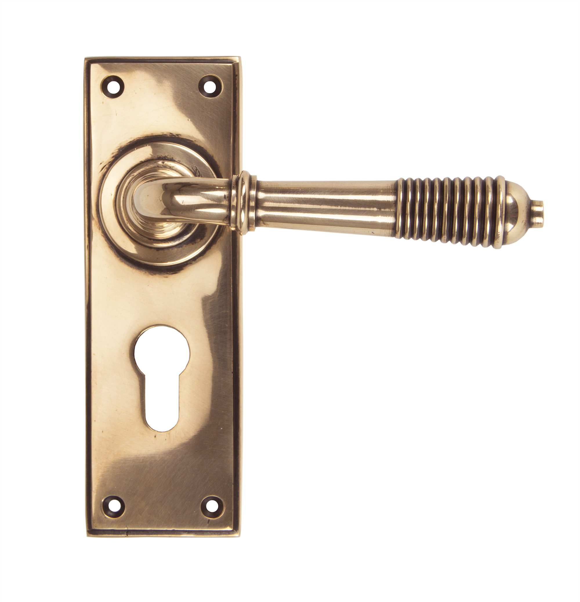 Polished Bronze Reeded Lever Euro Lock Set