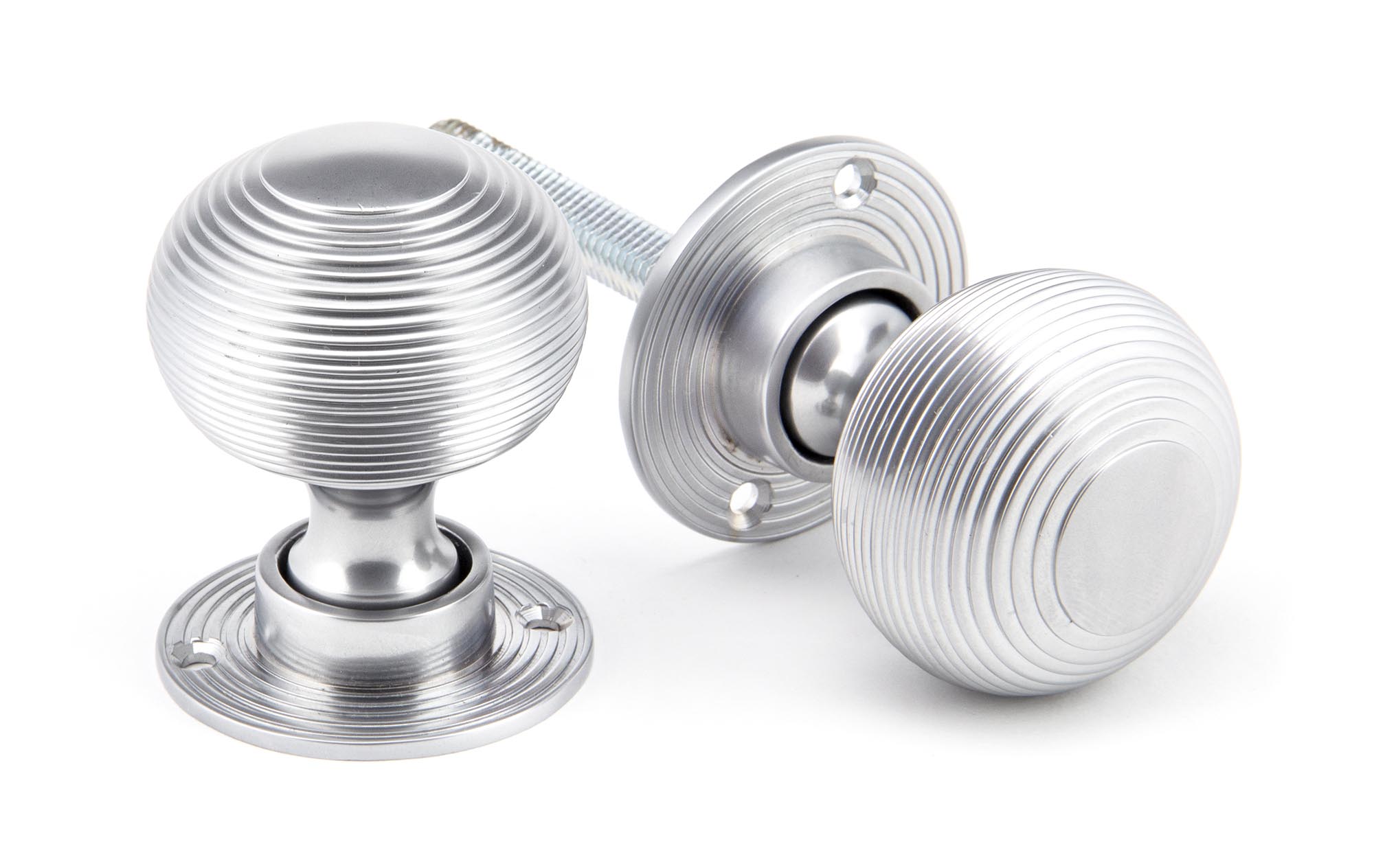 Satin Chrome Heavy Beehive Mortice/Rim Knob Set